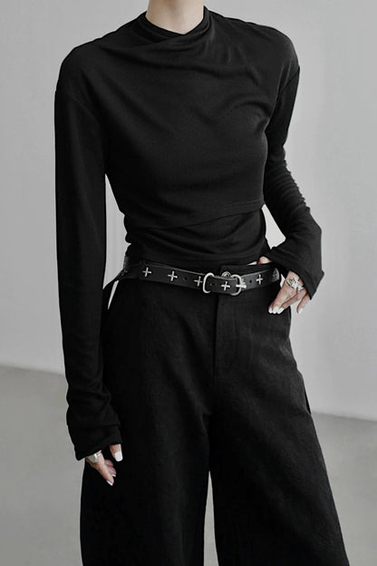 不規則領口長袖上衣 B4346