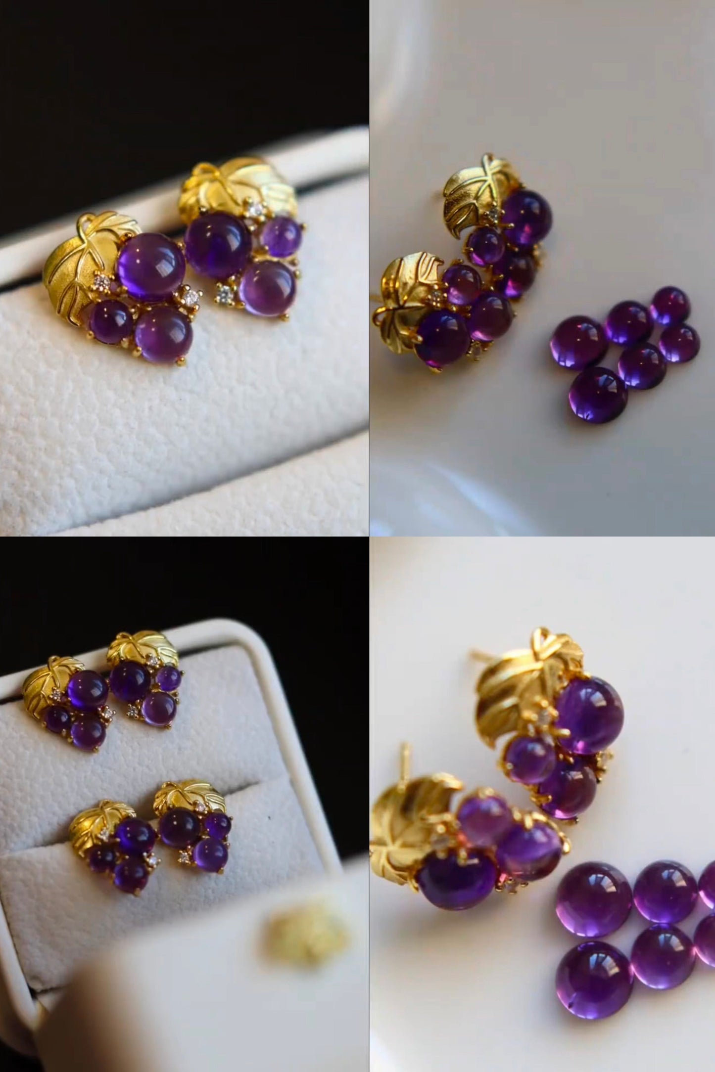 Dark Purple Amethyst Grape Stud Earrings B4380