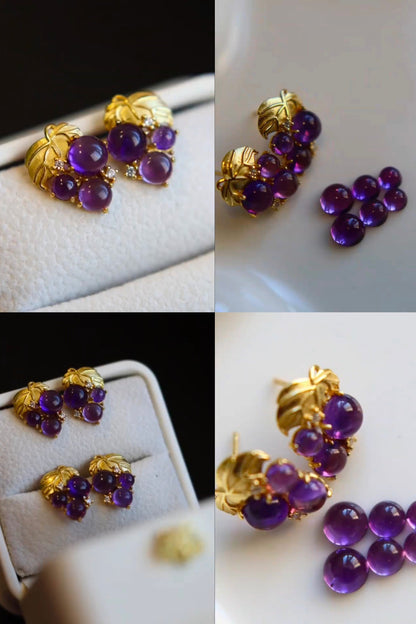 Dark Purple Amethyst Grape Stud Earrings B4380