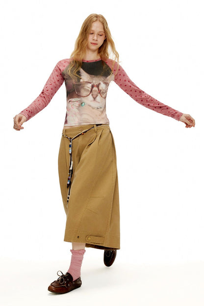 キャットレトロフロック加工ドットTシャツ　B4593