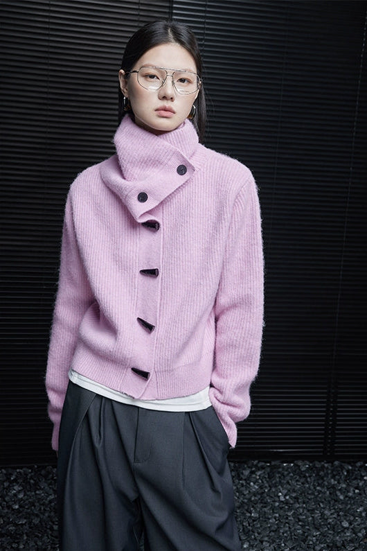 Pink turtleneck cardigan B4419