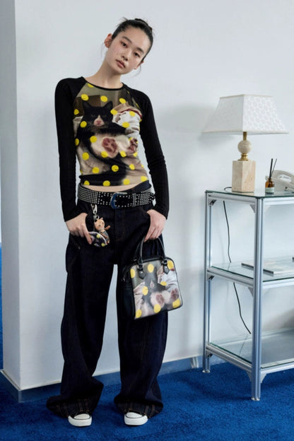 キャット＆ドッグ ドットプリントスリミングTシャツ　B4320