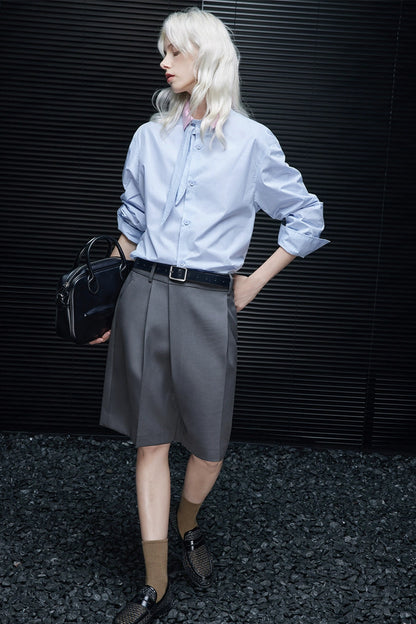 シャローブルーピュアコットンリボンシャツ　B4238