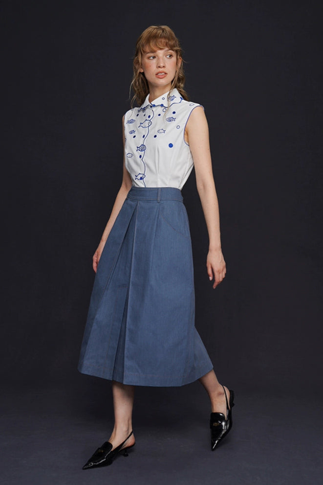 復古牛仔藍A字裙B4156