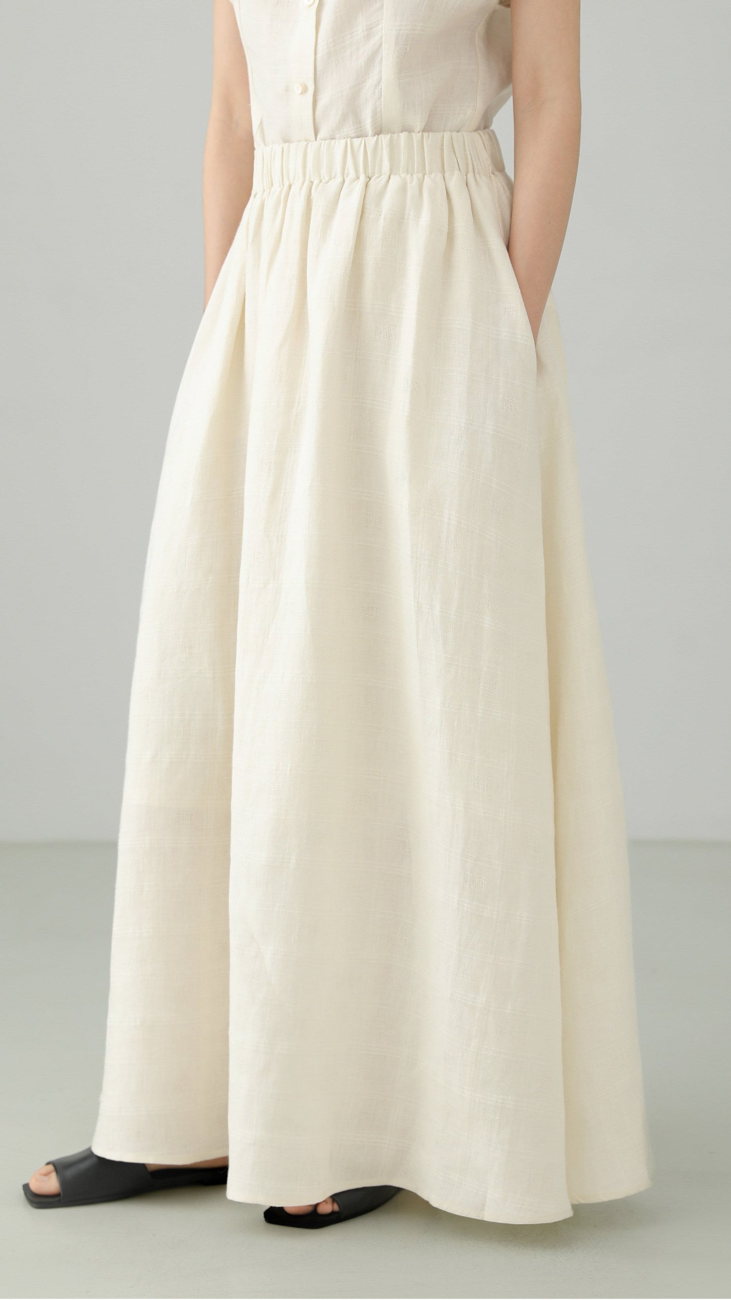 Minimal Linen Jacquard Long Skirt B4831