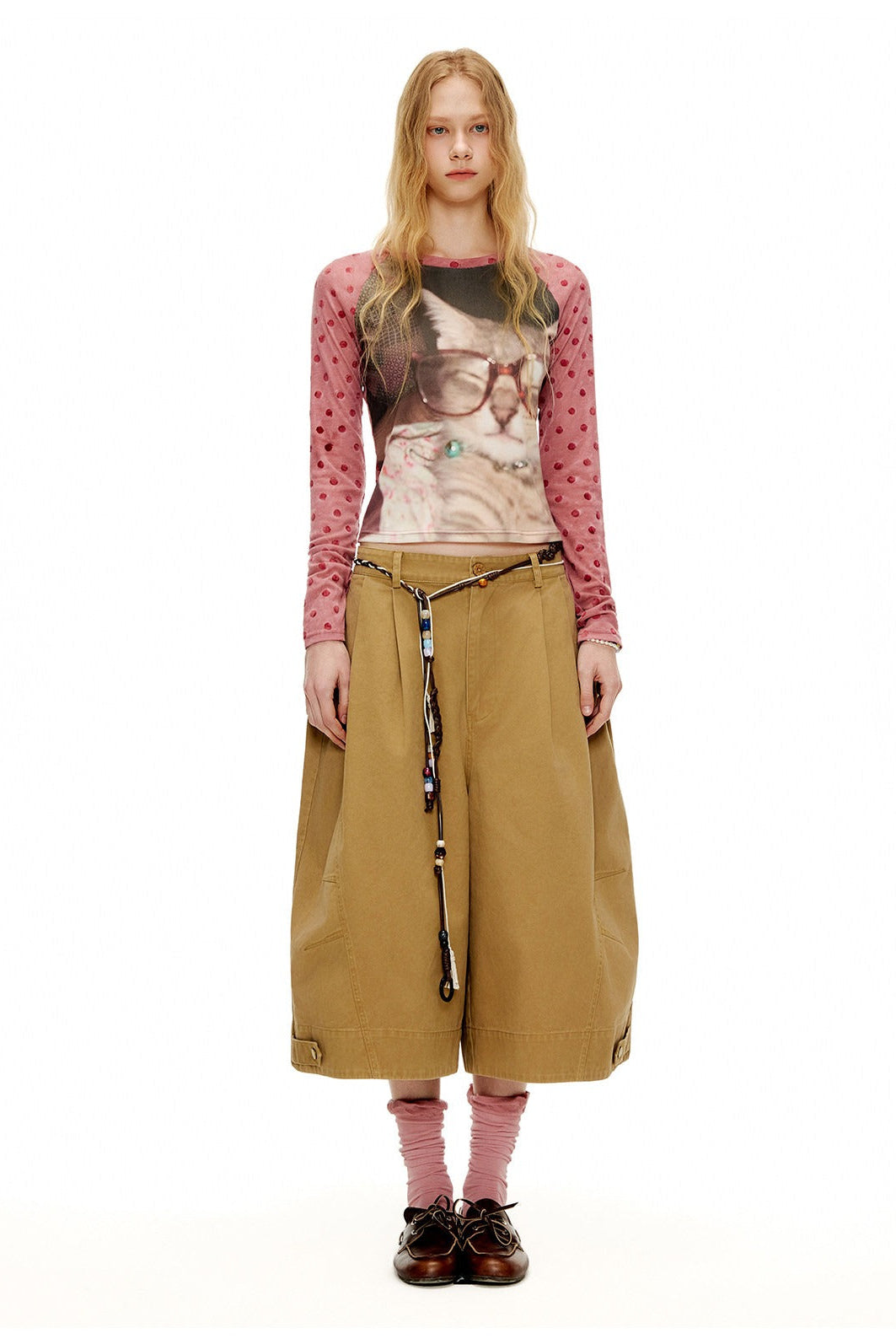 ウオッシュコットンクロップドカーゴワイドパンツ　B4594