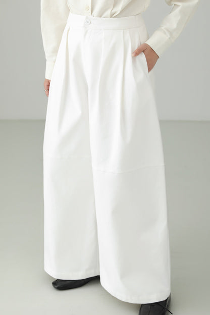 White cotton loose wide pants B4660