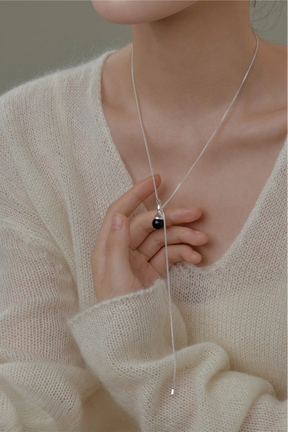 S925シャドウウインクビーズブラックアゲートネックレス　B4517