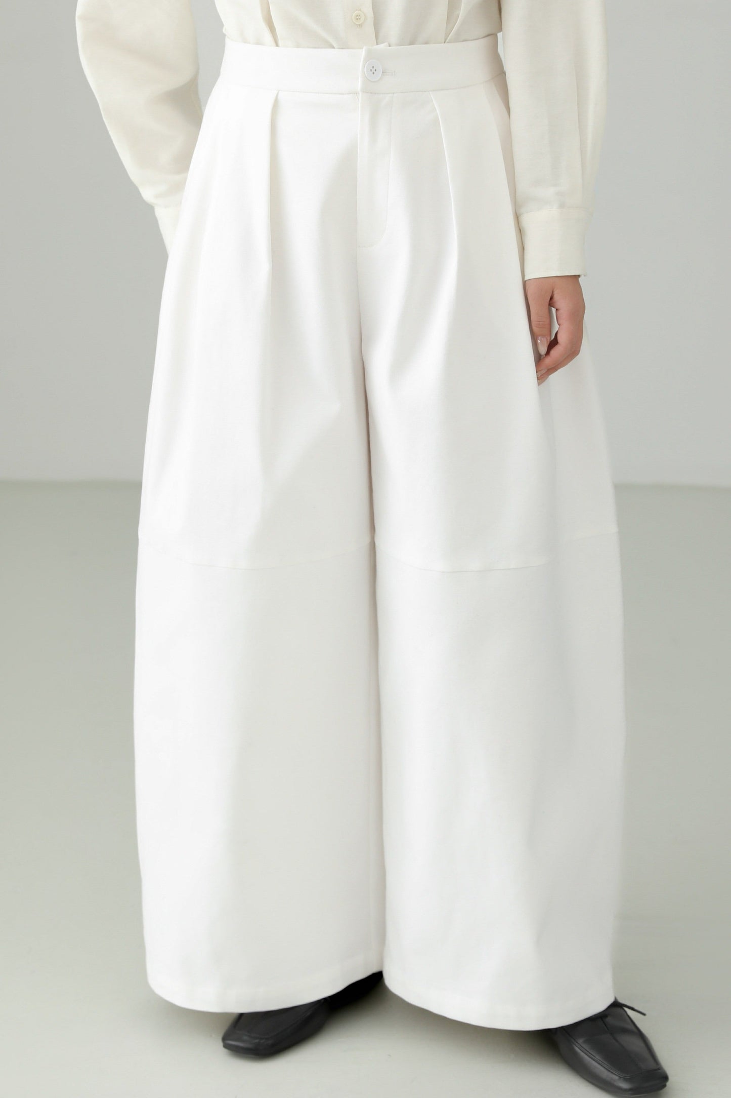 White cotton loose wide pants B4660