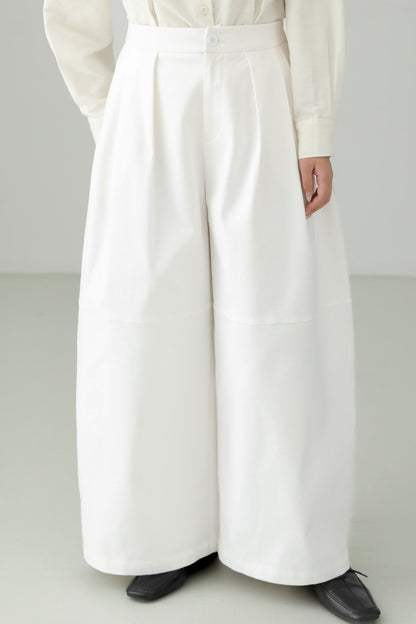 White cotton loose wide pants B4660