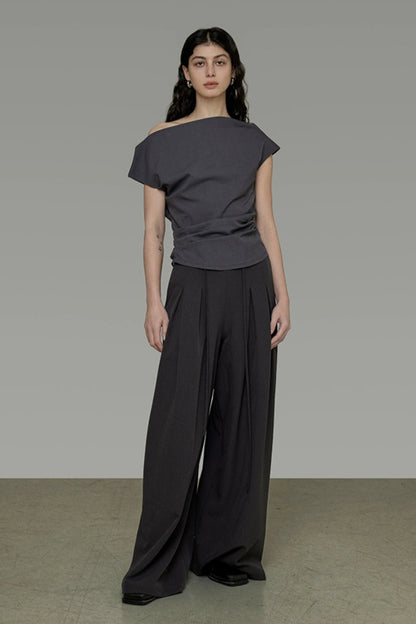 Lace-up double-pleated wide pants B4302