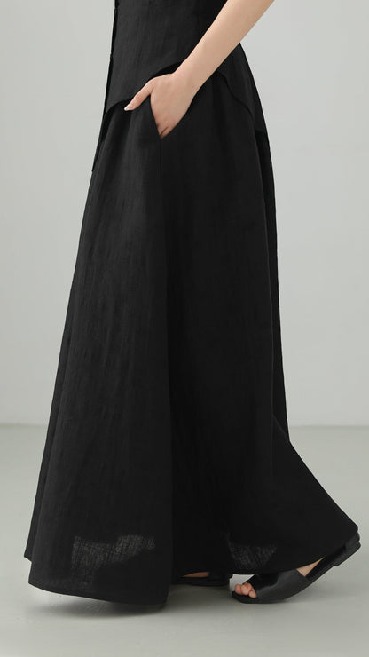 Minimal Linen Jacquard Long Skirt B4831