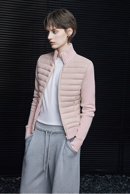 Pink Slim Fit Knitted Down Jacket B4421