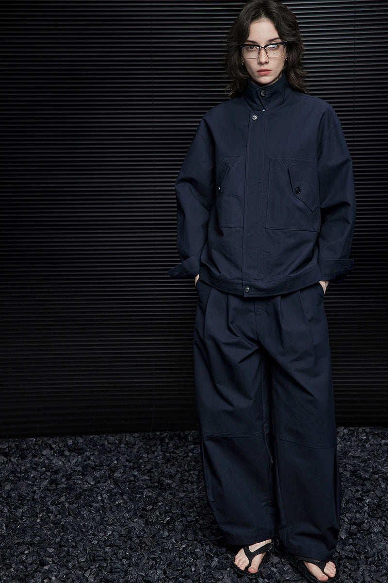 ネイビーブルースタンドカラールーズジャケット　Ｂ3675