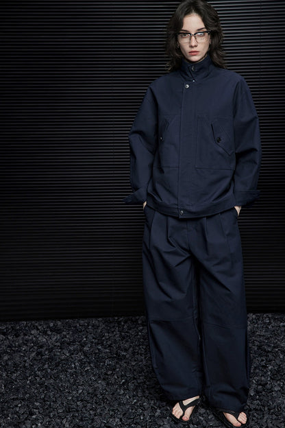 ネイビーブルースタンドカラールーズジャケット　Ｂ3675