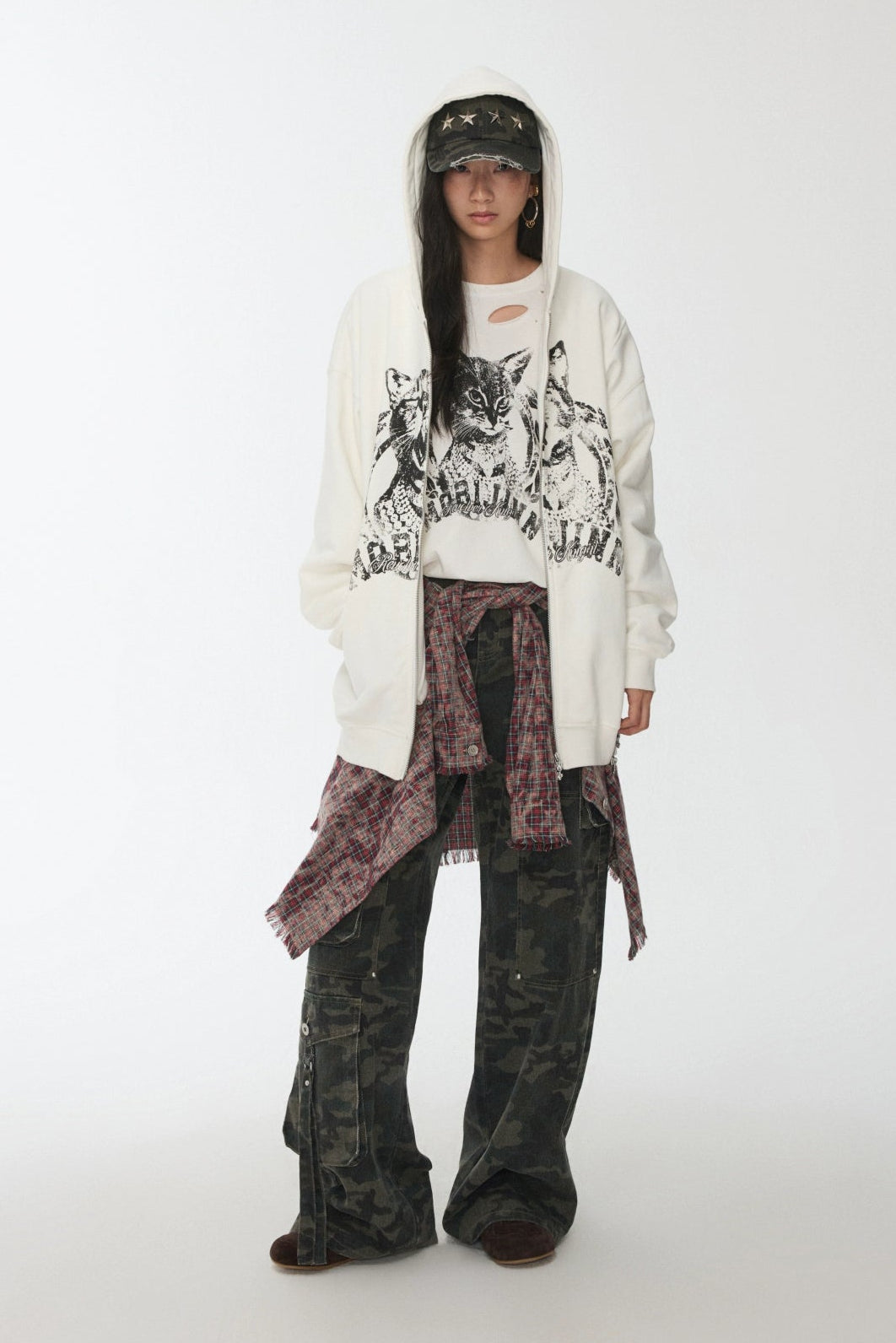 Camouflage Wash Multi-Pocket Cargo Wide Pants B4388