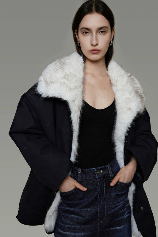 フェイクファー取り外しカラー中綿入りジャケット　B4492