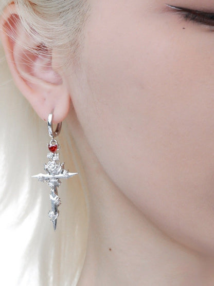 Rose cross dark earrings B2362