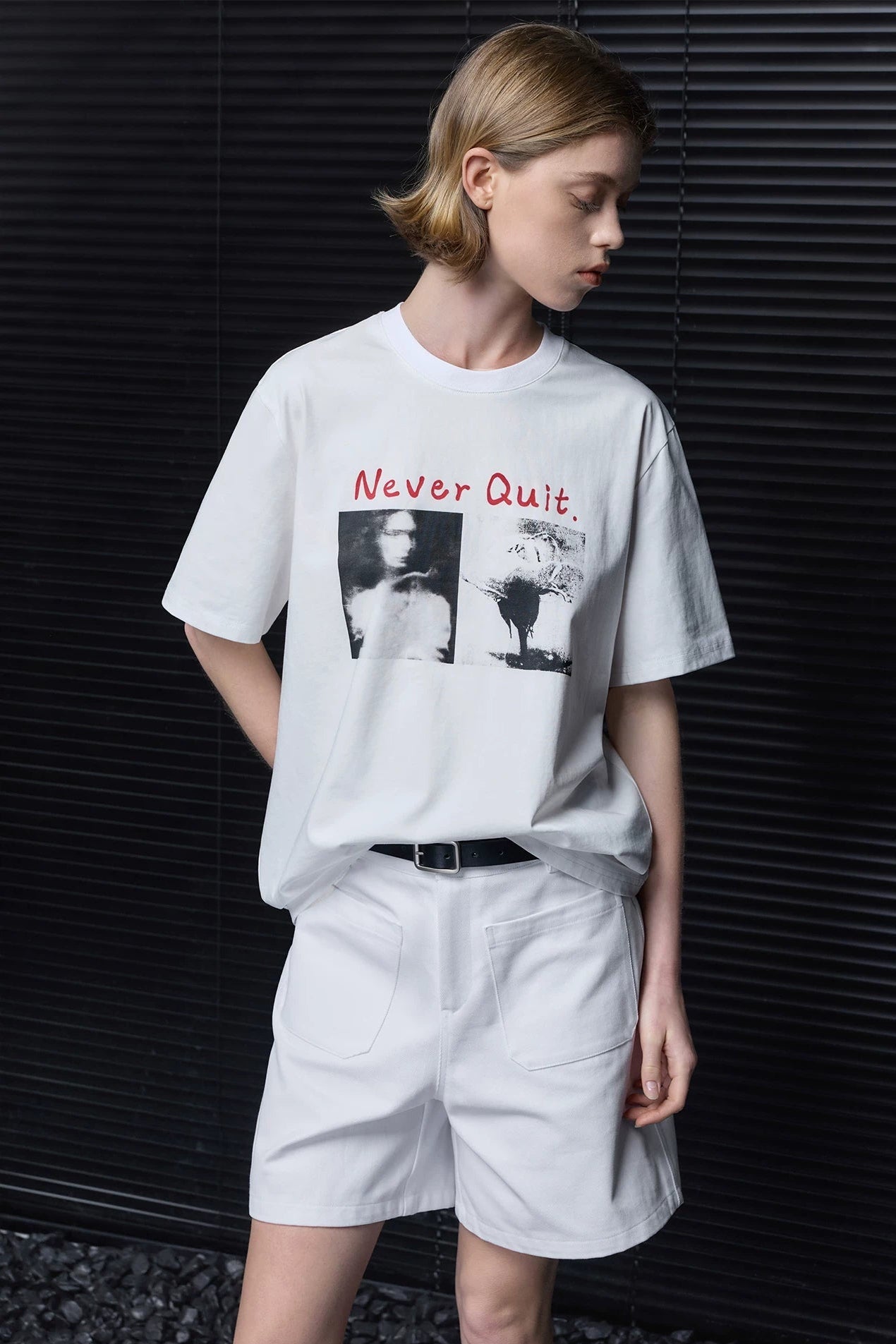 ホワイトヴィンテージプリント半袖Tシャツ　B4856