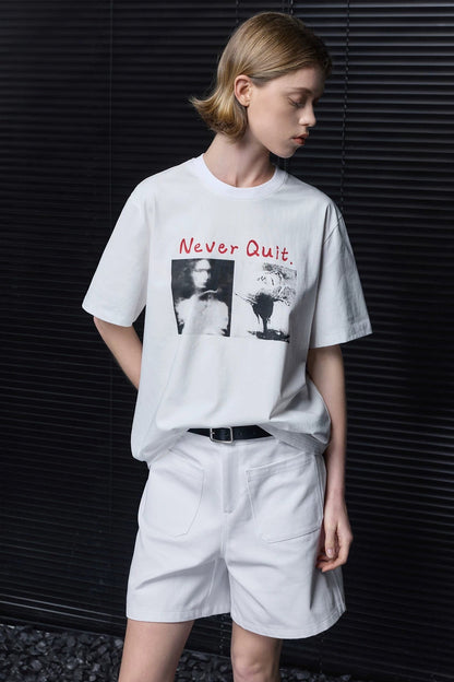 ホワイトヴィンテージプリント半袖Tシャツ　B4856