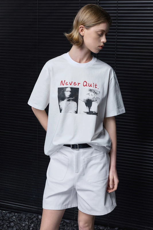 ホワイトヴィンテージプリント半袖Tシャツ　B4856