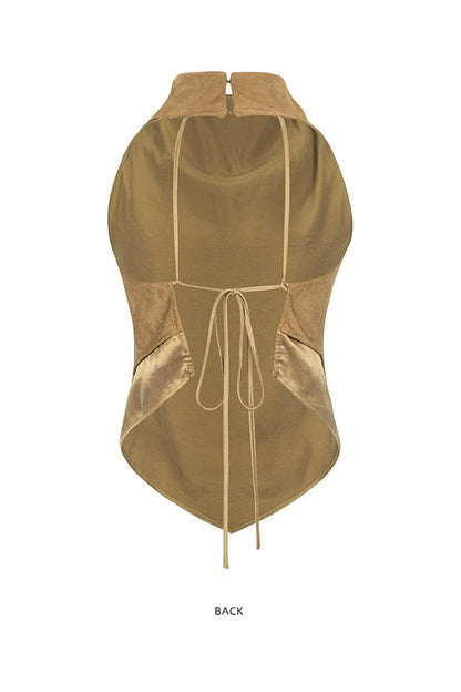 High-neck fake two-piece top B4649