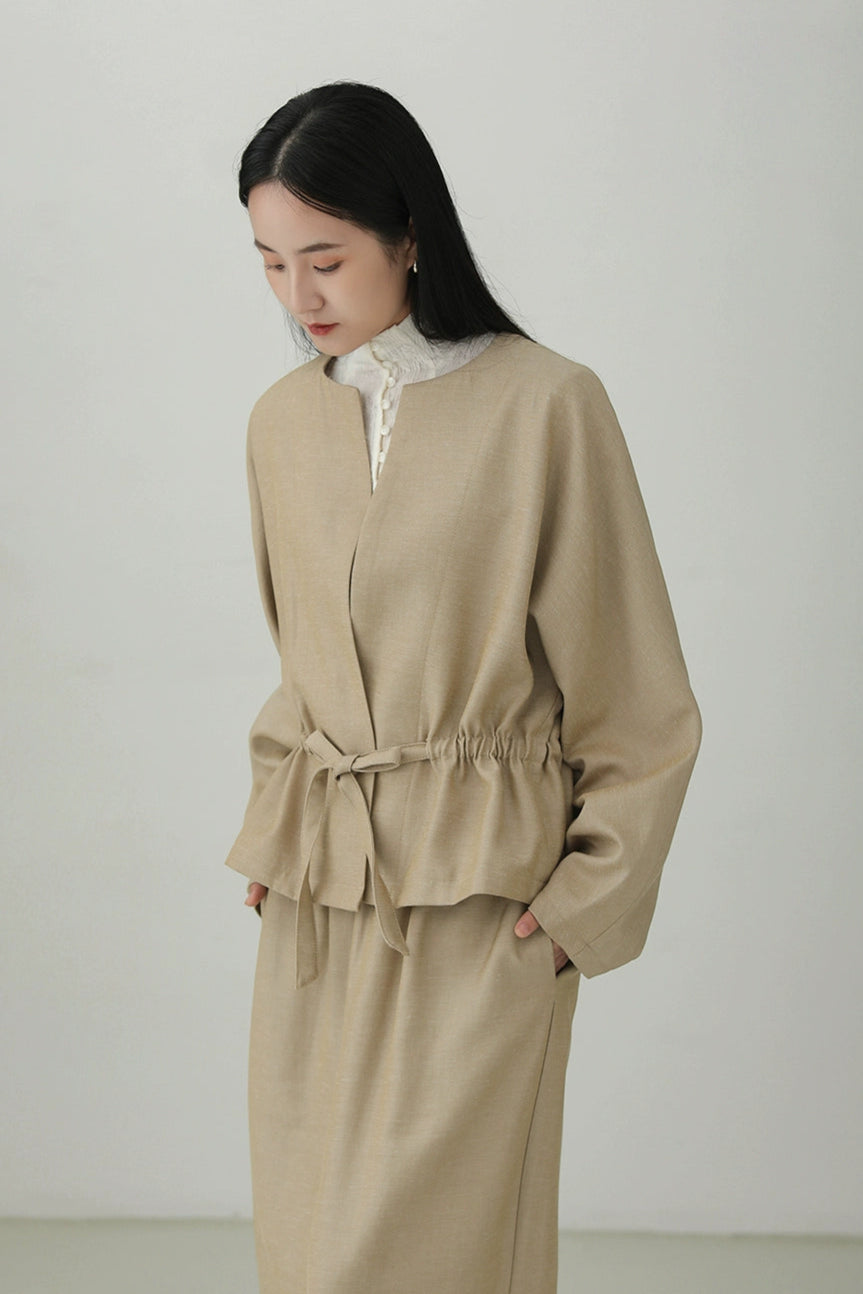 Tencel linen drawstring waist jacket B4281