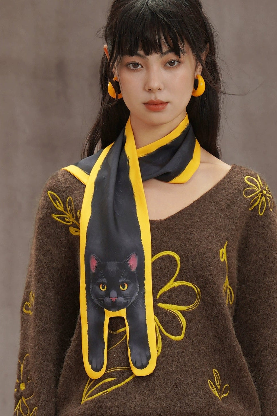 黒猫プリントスカーフ　B4453