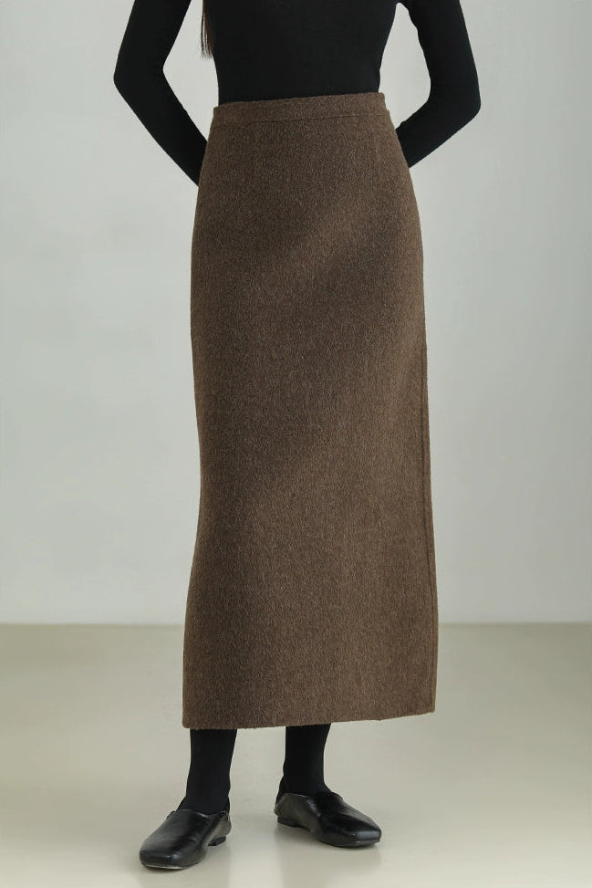 Wool Blend Double Face Slit Skirt B4528