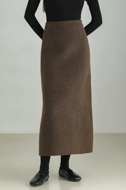 Wool Blend Double Face Slit Skirt B4528
