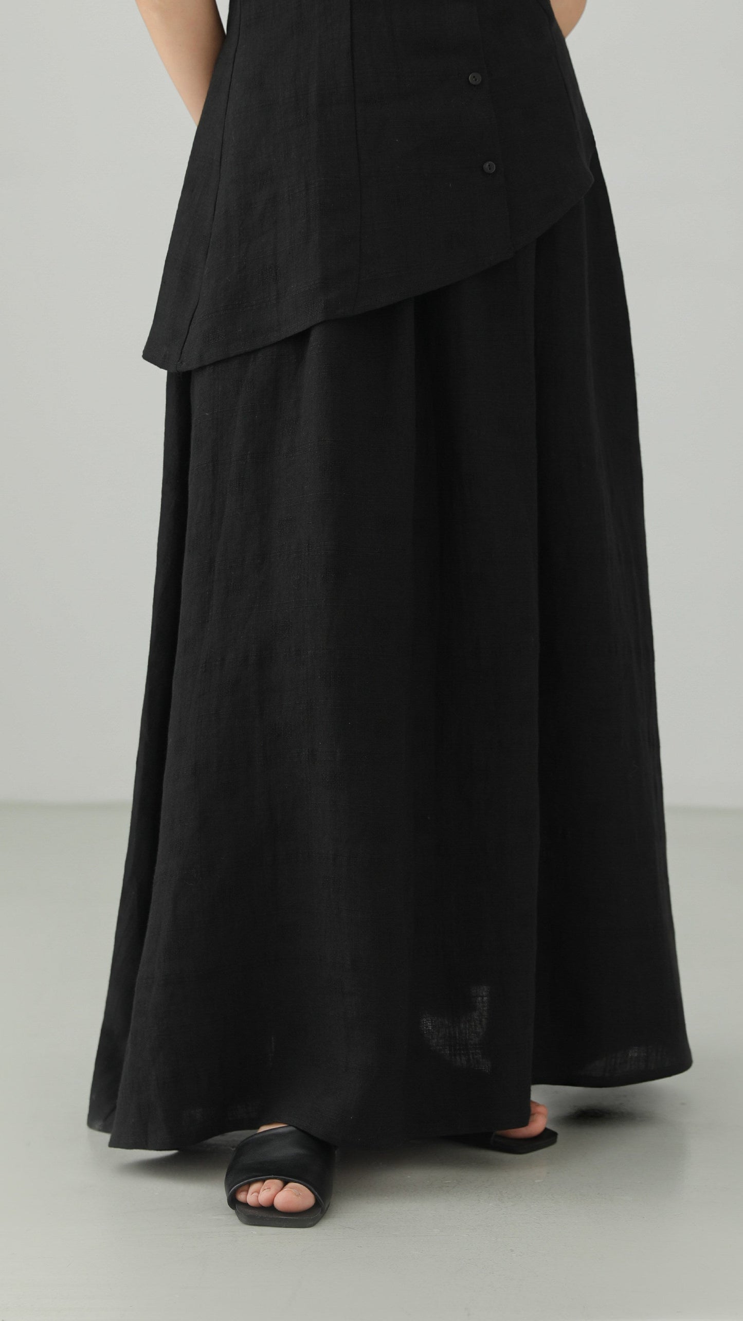 Minimal Linen Jacquard Long Skirt B4831