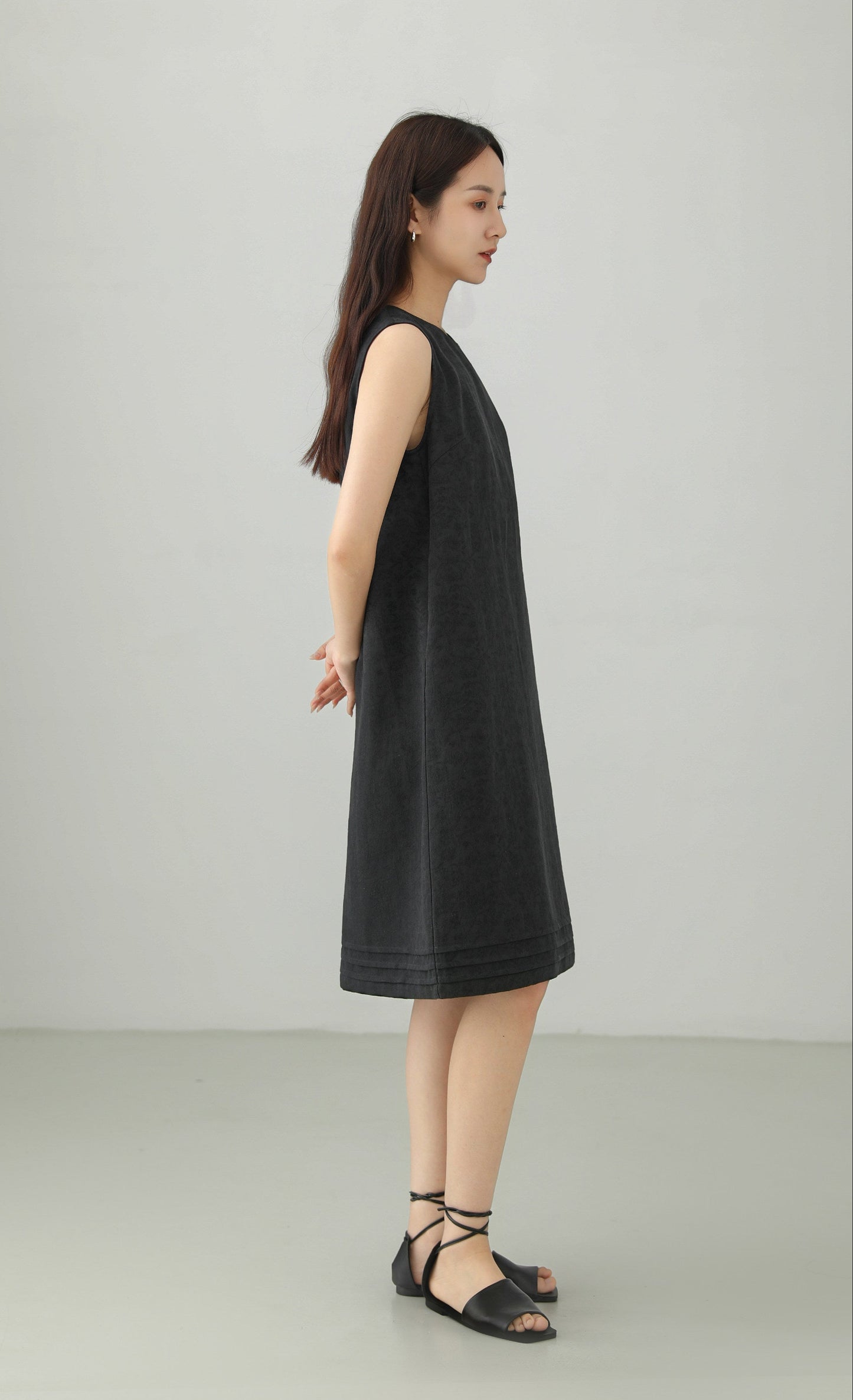 Linen Blend Jacquard Sleeveless Midi Dress B4891