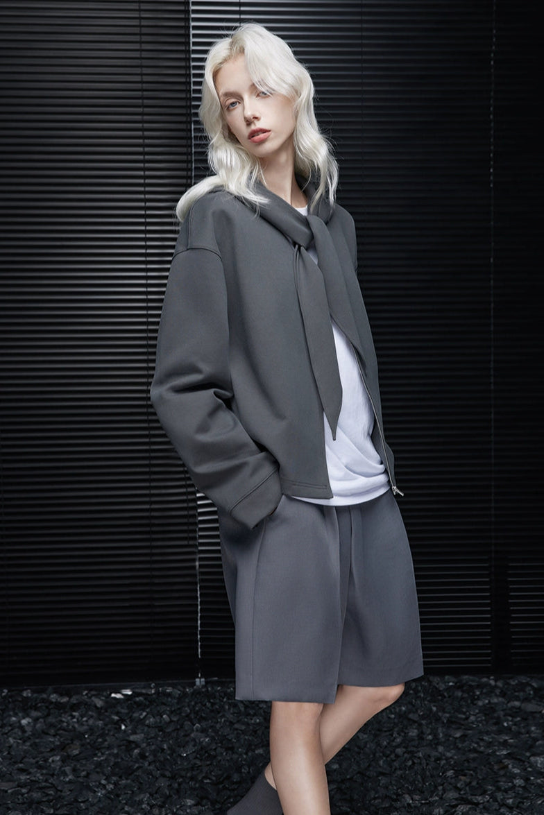 Gray hooded sweatshirt jacket B4350