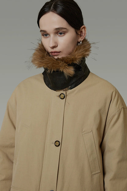 リムーバブルファーカラーコットンパディッドコート　B4509