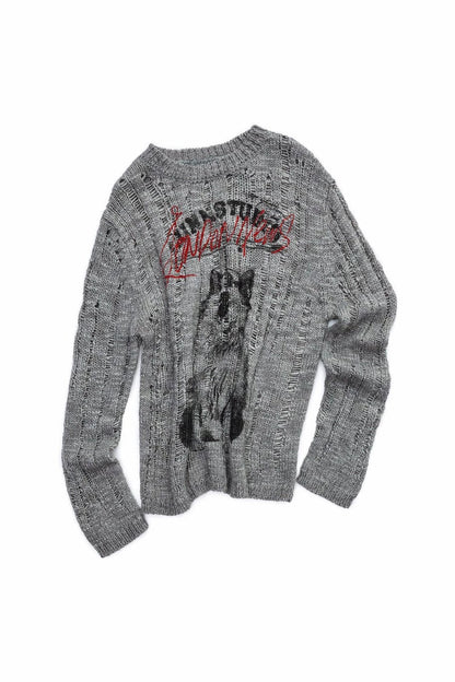 アイスランドアニマルプリントオープンワークセーター　B4392