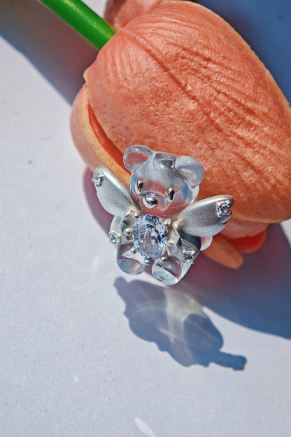 可愛植絨S925小熊耳環 B4462