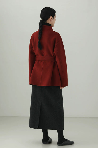 100% ウールダブルフェイスシングルボタンコート　B4527