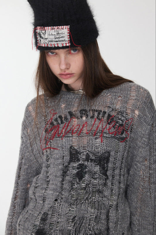 Icelandic Animal Print Openwork Sweater B4392