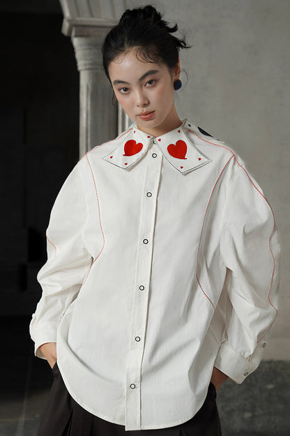 フレンチスイートトランプ刺繍カラーシャツ　B4581