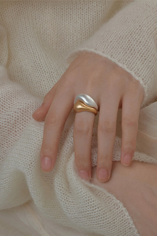 S925 Geometric Gold &amp; Silver Open Ring B4520