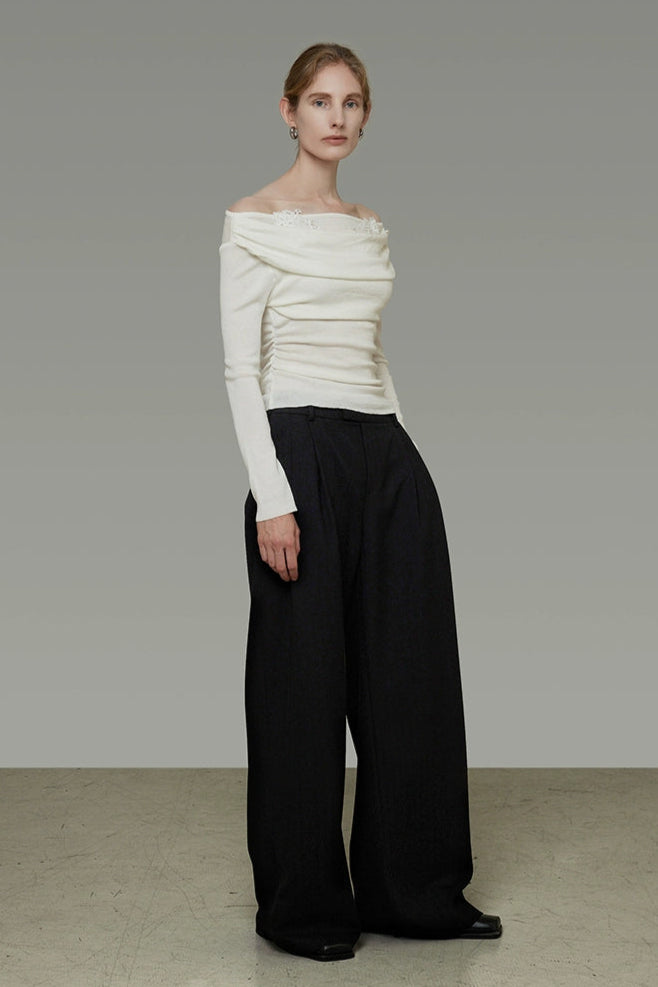 プリーツワンショルダーニットセーター　B4301