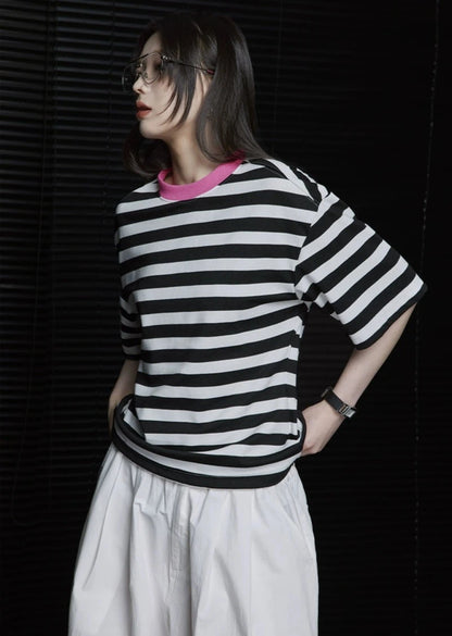 Striped short sleeve loose T-shirt B2756