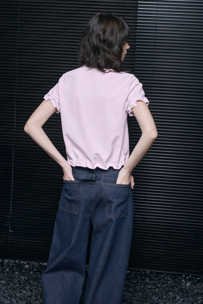 ライトピンクワイヤーペタルスリーブショートTシャツ　B4671