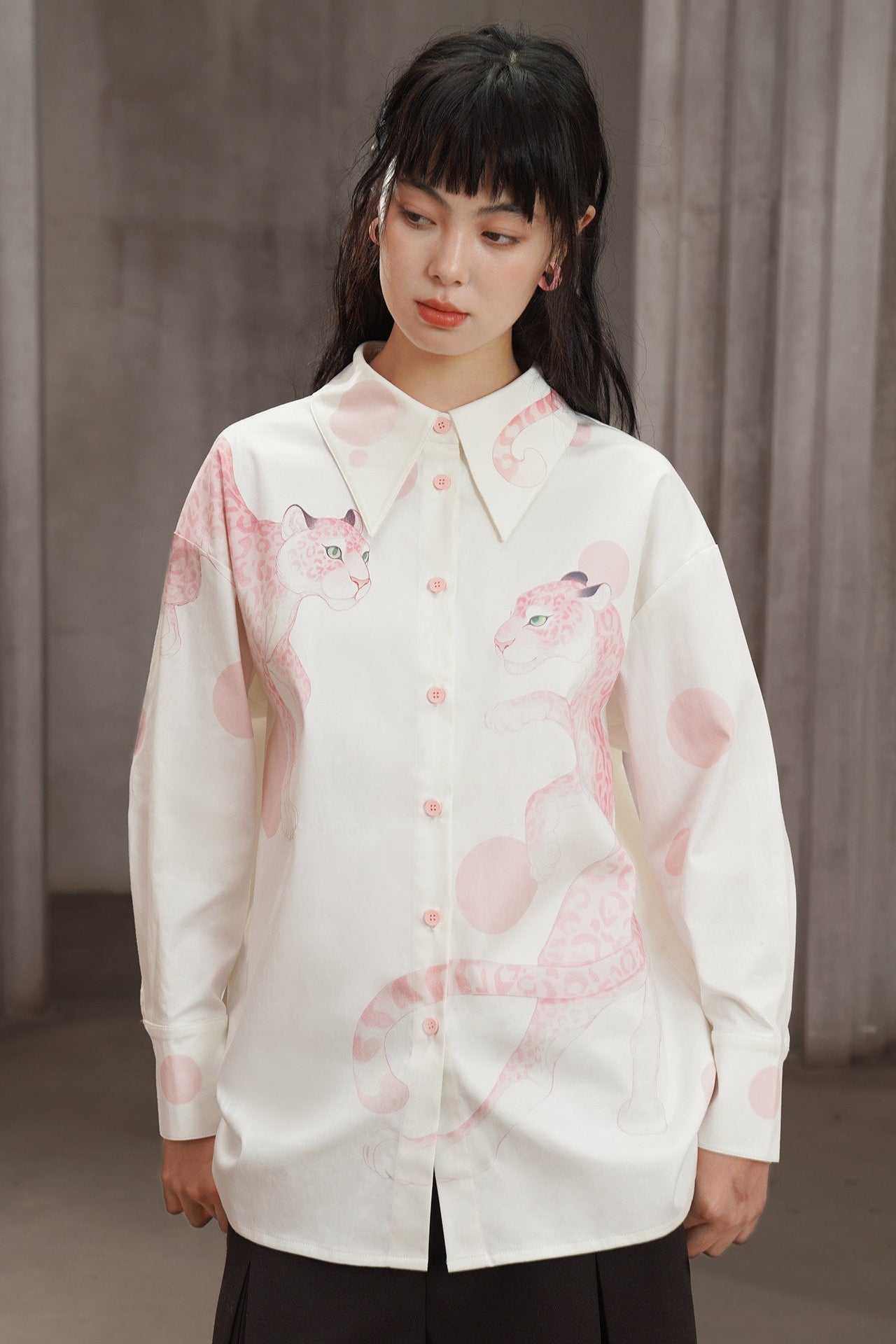 Hand-painted Pink Panther print shirt B4566