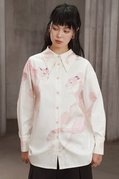 Hand-painted Pink Panther print shirt B4566