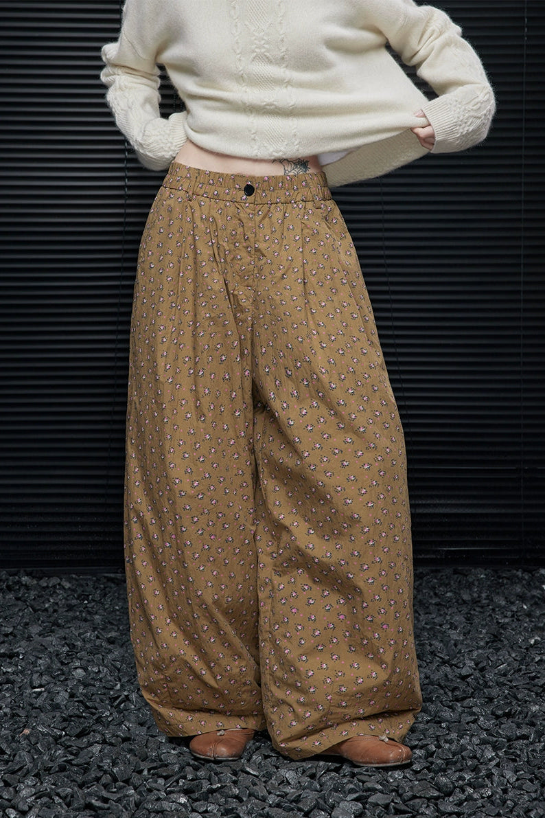フローラルパターンウオームワイドパンツ　B4544