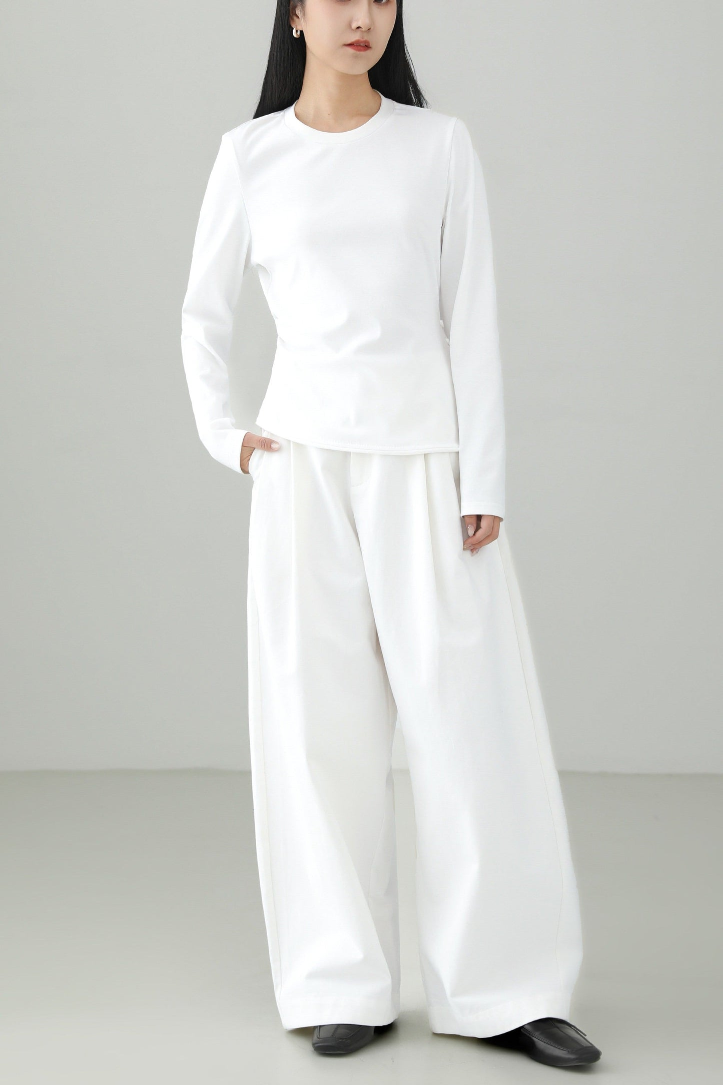 White Straight Wide Versatile Pants B4655