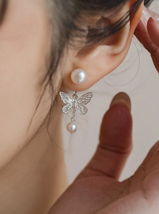 S925 Butterfly pearl earrings B2436
