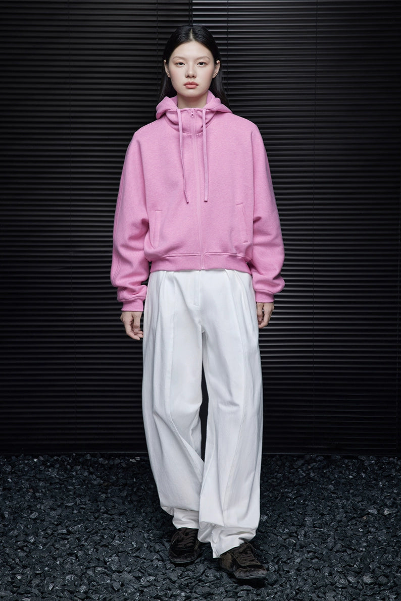 ピンクコットンショート丈パーカー　B4353