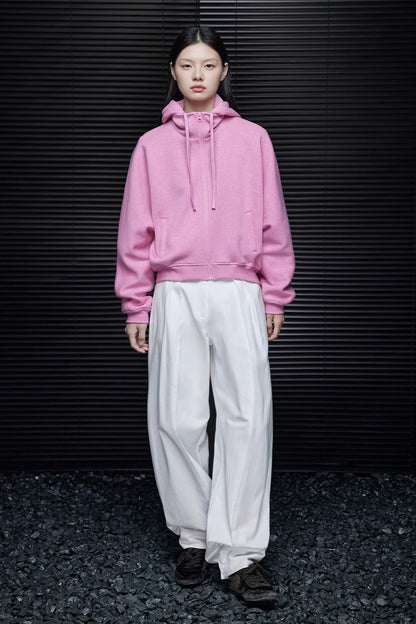 ピンクコットンショート丈パーカー　B4353